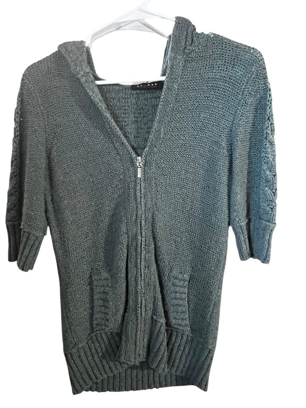 Axcess(used to be Liz Claiborn)Green Knit Zip-Front Hooded Sweater